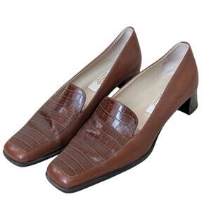 Talbots Women’s Crocodile Brown Genuine Leather Heels Loafers Size 7 Italy